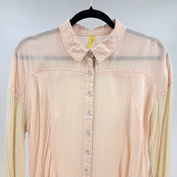 Free People Blouse Shirt S Cape Town Colorblock Stripe Long Sleeve Peach Combo - Picture 7 of 15